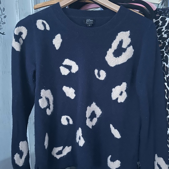 J. Crew Everyday 100% Cashmere Sweater Navy Leopard - Picture 11 of 11
